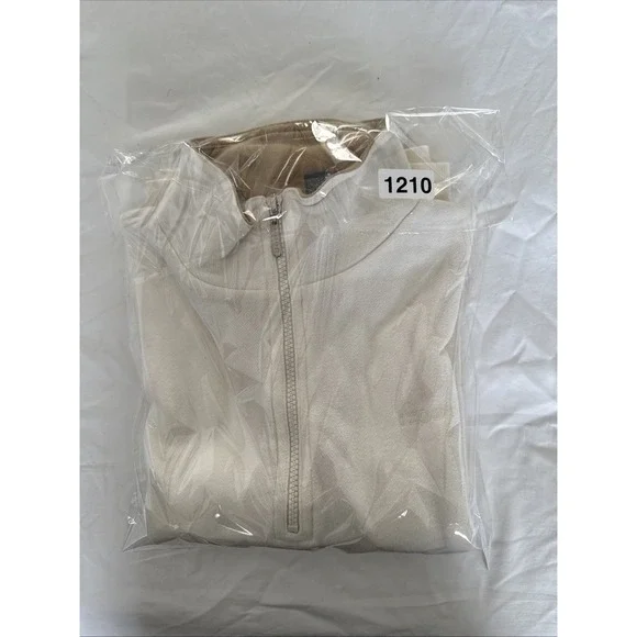 Izod Ladies Cotton Blend 1/4 Zip Pullover Sweater Women's Medium White Tan Trim - Picture 8 of 8